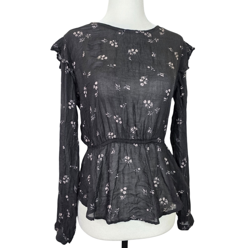 Bella Dhal lightweigh floral Peplum Long sleeves blouse with open back and tie